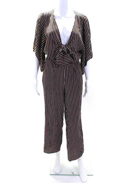 Faithfull Womens Striped Print Knotted Straight Leg Jumpsuit Multicolor Size 6