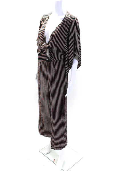 Faithfull Womens Striped Print Knotted Straight Leg Jumpsuit Multicolor Size 6