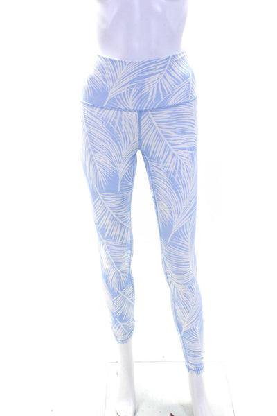 Spiritual Gangster Womens Leaf Print Mid Rise Ankle Leggings Light Blue Size S