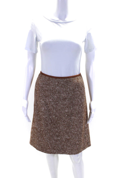 Lafayette 148 New York Womens Tweed A Line Skirt Brown White Wool Size 10