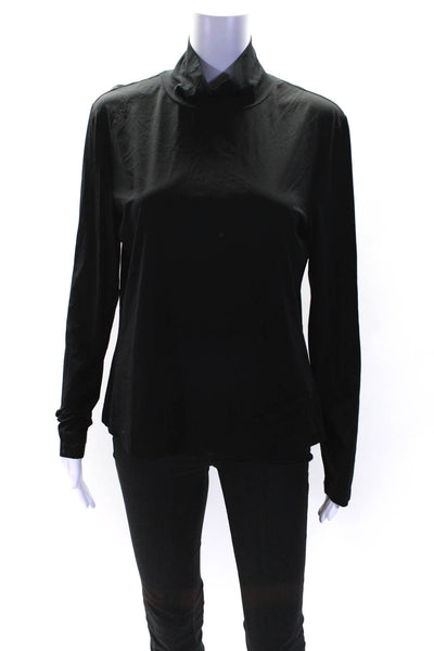 St. John Caviar Womens Long Sleeves Pullover Turtleneck Blouse Black Sz Large