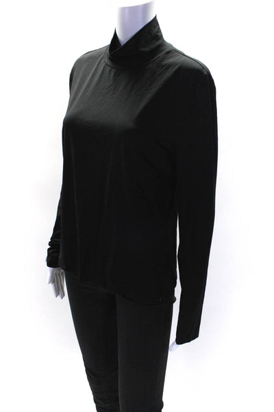 St. John Caviar Womens Long Sleeves Pullover Turtleneck Blouse Black Sz Large