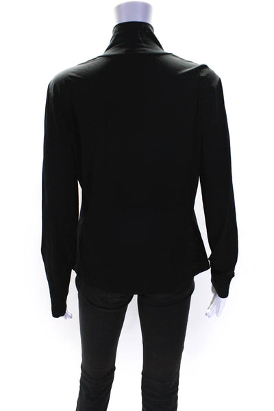 St. John Caviar Womens Long Sleeves Pullover Turtleneck Blouse Black Sz Large