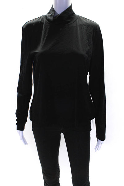 St. John Caviar Womens Long Sleeves Pullover Turtleneck Blouse Black Size Large