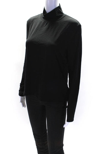 St. John Caviar Womens Long Sleeves Pullover Turtleneck Blouse Black Size Large