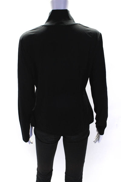 St. John Caviar Womens Long Sleeves Pullover Turtleneck Blouse Black Size Large