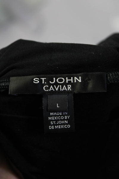 St. John Caviar Womens Long Sleeves Pullover Turtleneck Blouse Black Size Large