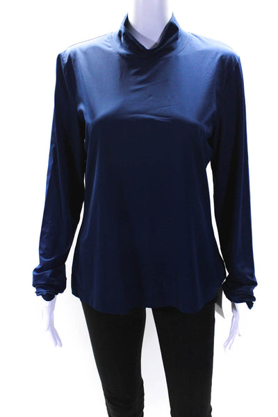 St. John Womens Long Sleeves Pullover Turtleneck Blouse Navy Blue Sz Large