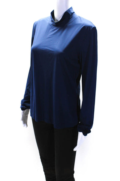 St. John Womens Long Sleeves Pullover Turtleneck Blouse Navy Blue Sz Large