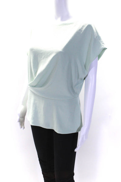 MM. La Fleur Womens Round Neck Ruched Short Sleeve Zipped Blouse Green Size M