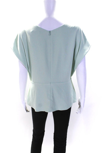 MM. La Fleur Womens Round Neck Ruched Short Sleeve Zipped Blouse Green Size M