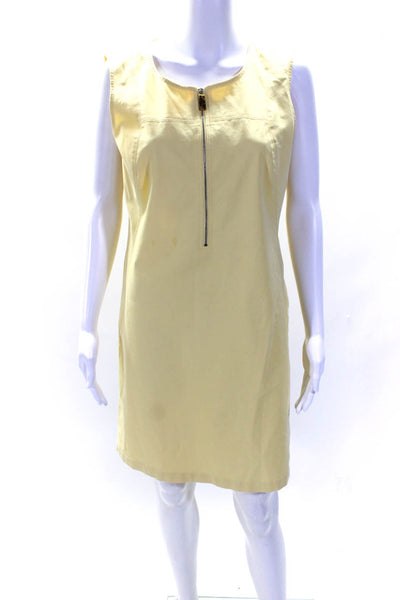 Lafayette 148 New York Womens Cotton Round Neck Zip Darted Dress Yellow Size M