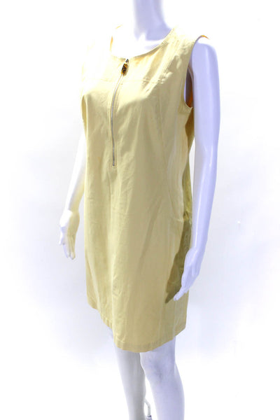 Lafayette 148 New York Womens Cotton Round Neck Zip Darted Dress Yellow Size M