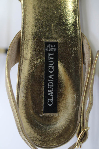 Claudia Ciuti Womens Peep Toe Metallic Leather Slingback Sandals Gold Size 8