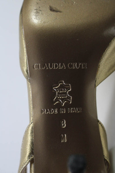 Claudia Ciuti Womens Peep Toe Metallic Leather Slingback Sandals Gold Size 8