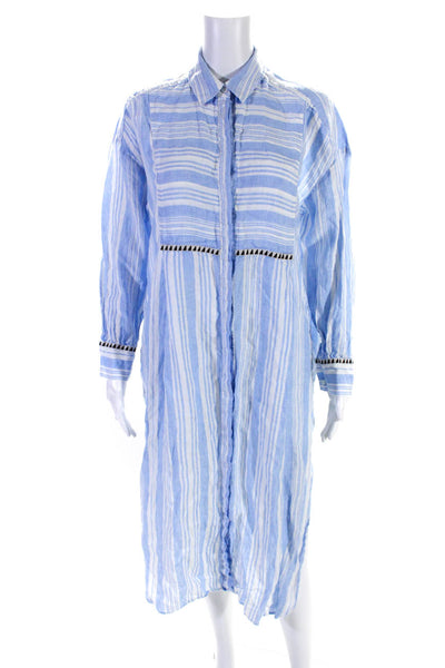 Lemlem Womens Linen Long Sleeve Striped Coverup Dress Blue Size XS