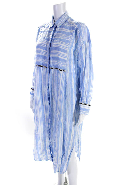 Lemlem Womens Linen Long Sleeve Striped Coverup Dress Blue Size XS