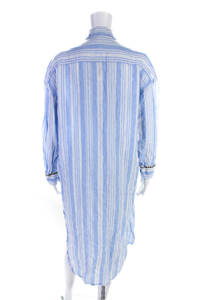 Lemlem Womens Linen Long Sleeve Striped Coverup Dress Blue Size XS