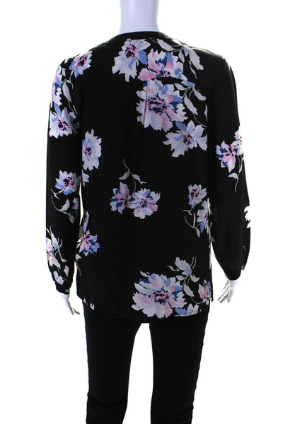 Joie Womens Silk Long Sleeve V Neck Button Down Floral Blouse Black Size XS