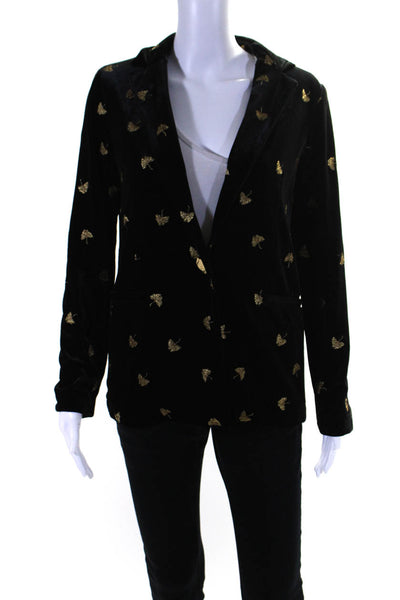 Paris Atelier + Other Stories Womens Velvet Embroidered Blazer Black Size 4