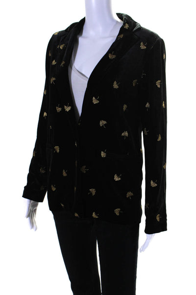 Paris Atelier + Other Stories Womens Velvet Embroidered Blazer Black Size 4