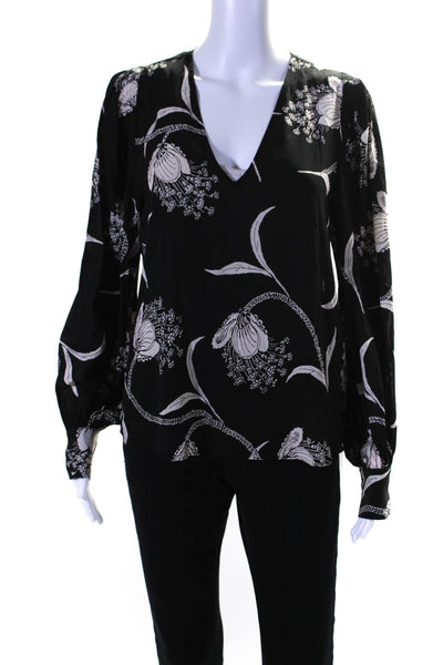 Joie Womens Long Sleeve Floral Print V Neck Blouse Black Size M