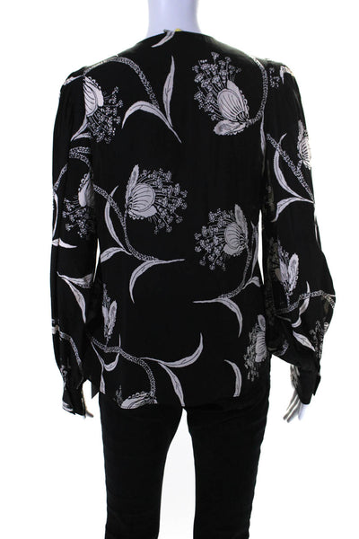 Joie Womens Long Sleeve Floral Print V Neck Blouse Black Size M