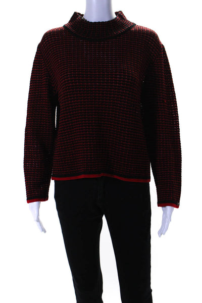 St. John Sport By Marie Gray Womens Turtleneck Sweater Black Red Size Small