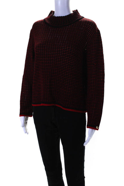 St. John Sport By Marie Gray Womens Turtleneck Sweater Black Red Size Small