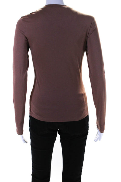 Theory Women's Round Neck Long Sleeves Basic T-Shirt Brown Size P