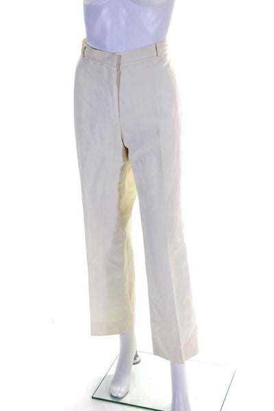 Agnona Womens Solid White Cotton Pleated High Rise Straight Leg Pants Size 30