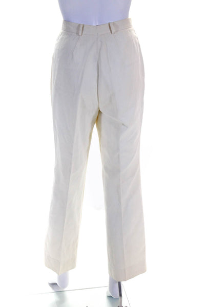 Agnona Womens Solid White Cotton Pleated High Rise Straight Leg Pants Size 30