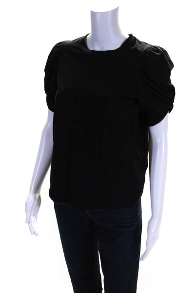 A.L.C. Womens Black Cotton Crew Neck Puff Short Sleeve Blouse Top Size XS