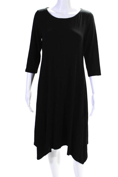 Eileen Fisher Womens Long Sleeves A Line Shirt Dress Black Size Petite Medium