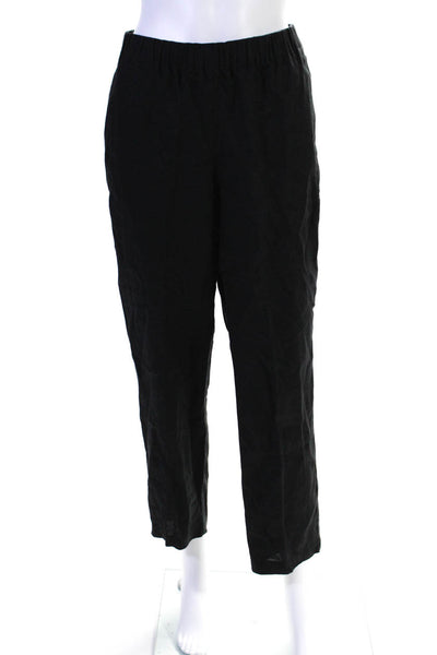 Eileen Fisher Womens Linen High Rise Pull On Creased Pants Black Size Medium