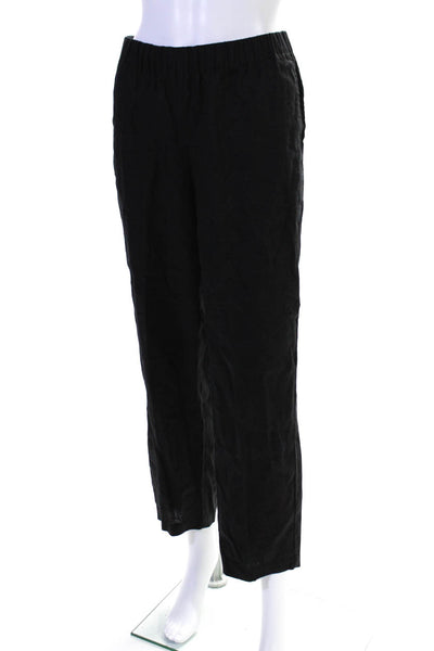 Eileen Fisher Womens Linen High Rise Pull On Creased Pants Black Size Medium