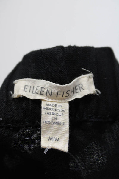 Eileen Fisher Womens Linen High Rise Pull On Creased Pants Black Size Medium