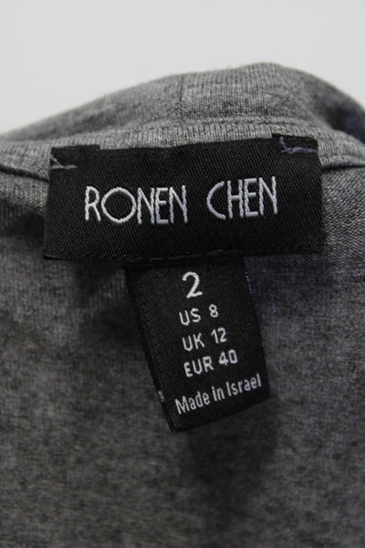 Ronen Chen Womens Short Sleeves Crew Neck Pullover Tee Shirt Gray Size 2