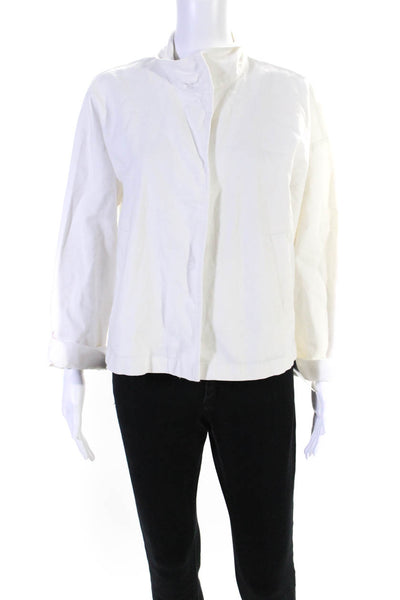 Eileen Fisher Womens Long Sleeves Button Closure Jacket White Cotton Size Small