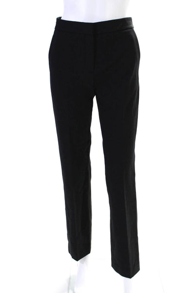 Theory Womens Zipper Fly High Rise Pleated Straight Leg Pants Black Wool Size 00