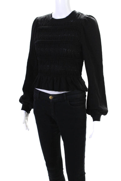 Sea New York Womens Long Sleeve Crew Neck Eyelet Lace Sweatshirt Black Cotton XS