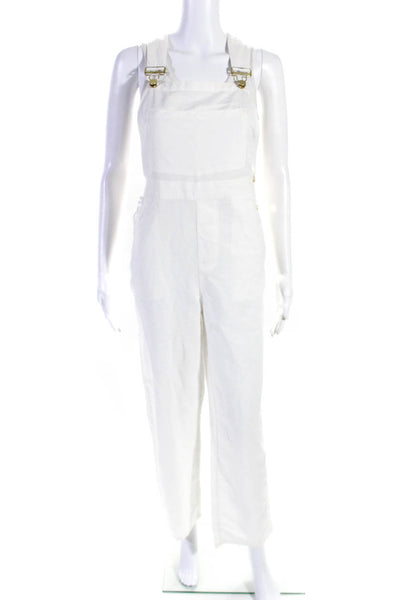 We Wore What Womens Square Neck Pocket Front Linen Overalls White Size Medium