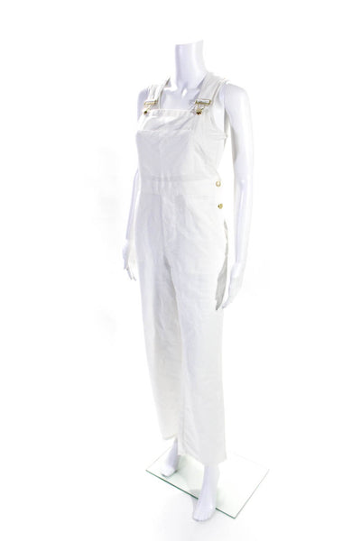 We Wore What Womens Square Neck Pocket Front Linen Overalls White Size Medium