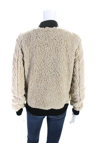 Marrakech Womens Beige Fuzzy High Neck Zip Long Sleeve Bomber Jacket Size S