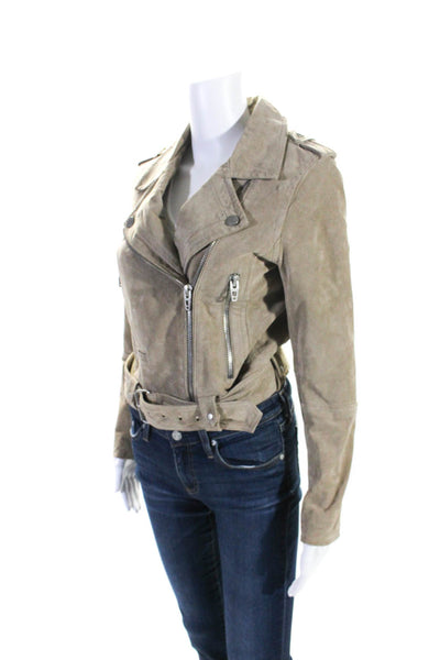 Blank NYC Womens Taupe Leather Full Zip Long Sleeve Motorcycle Jacket Size S