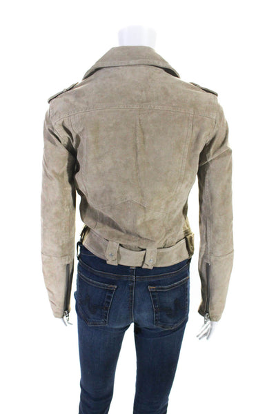 Blank NYC Womens Taupe Leather Full Zip Long Sleeve Motorcycle Jacket Size S