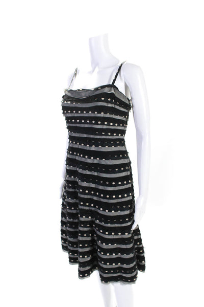 BCBGMAXAZRIA Womens Black Silk Polka Dot Layered Sleeveless Shift Dress Size 6