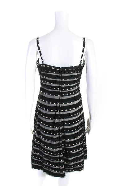 BCBGMAXAZRIA Womens Black Silk Polka Dot Layered Sleeveless Shift Dress Size 6