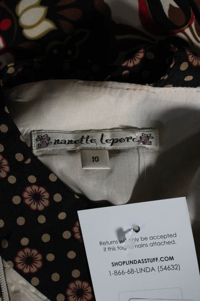Nanette Lepore Womens Beige Silk Printed Zip Back Sleeveless Shift Dress Size 10