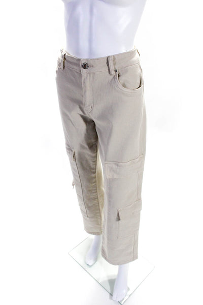 Absolu Womens Beige Cotton High Rise Straight Leg Cargo Jeans Size 38